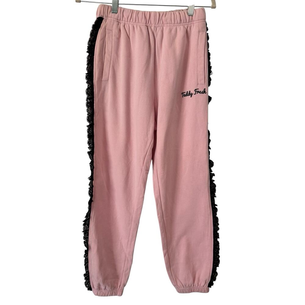 Teddy Fresh Pink Black Lace Jogger Sweatpants Women’s Size Small